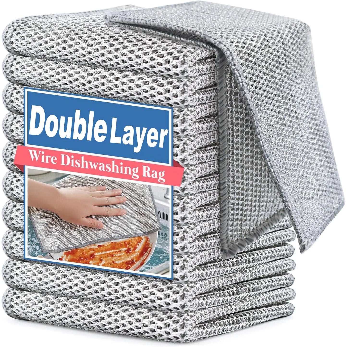 1/100pcs Magic Dishcloth Silver Wire Cleaning Kitchen Cloth Thickened Microfiber Wash Towel Built-in Sponge Steel Wire Ball Rag