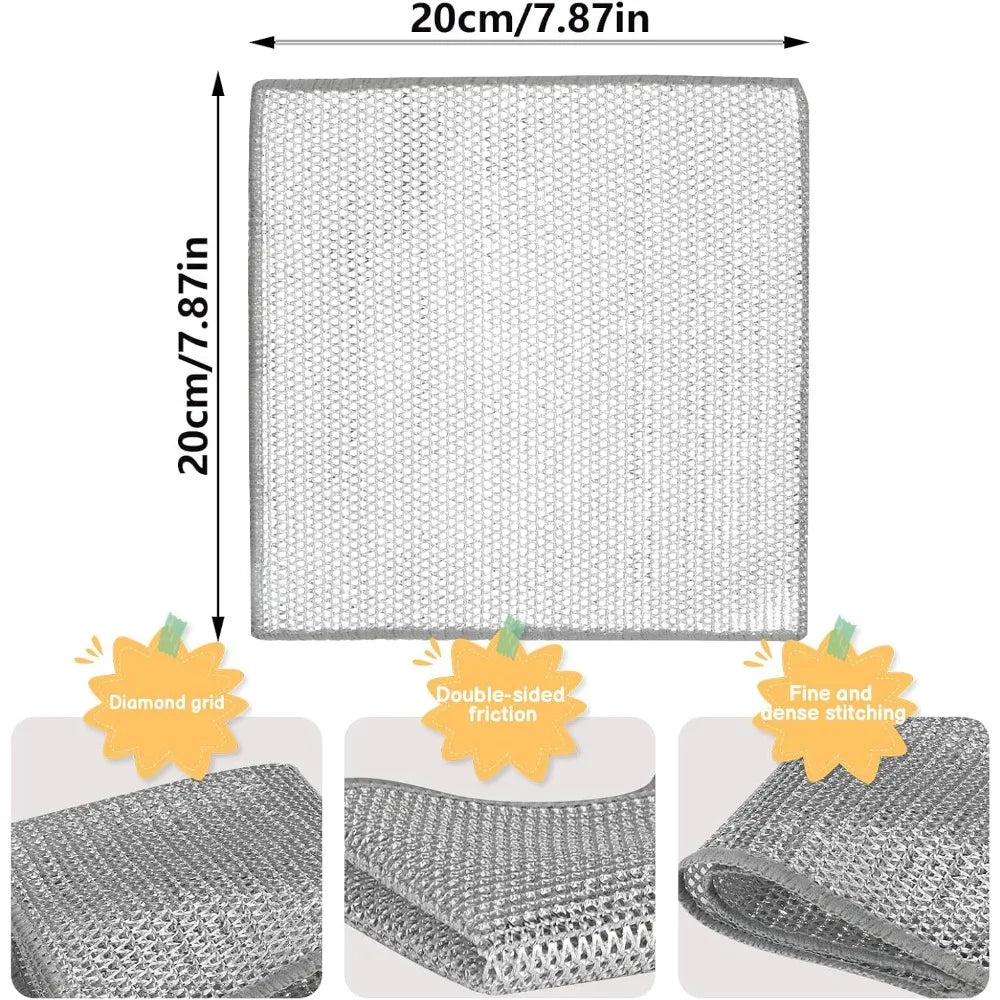 12PCS Wet Dry Multi-purpose Steel Wire Dishwashing Cloths, Multi-purpose Scratch Free Scrubbing Steel Wire Dishwashing Cloths