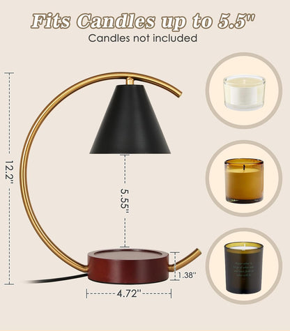 Electric Candle Warmer Lamp with 2 Bulbs, Dimmable Candle Melting Lamp for Jar Candles, Minimalist Scented Wax Melt Warmer with Moon Iron Frame Present for Bedroom Home Living Room Decor