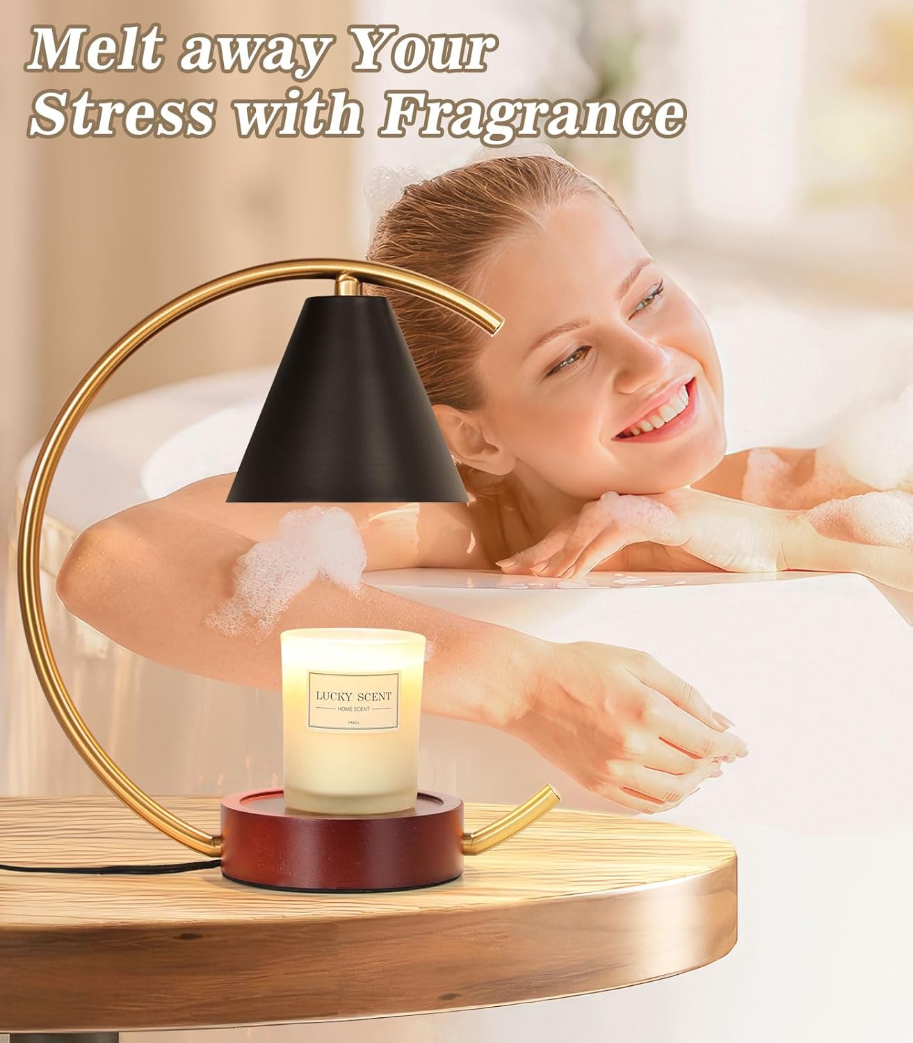 Electric Candle Warmer Lamp with 2 Bulbs, Dimmable Candle Melting Lamp for Jar Candles, Minimalist Scented Wax Melt Warmer with Moon Iron Frame Present for Bedroom Home Living Room Decor