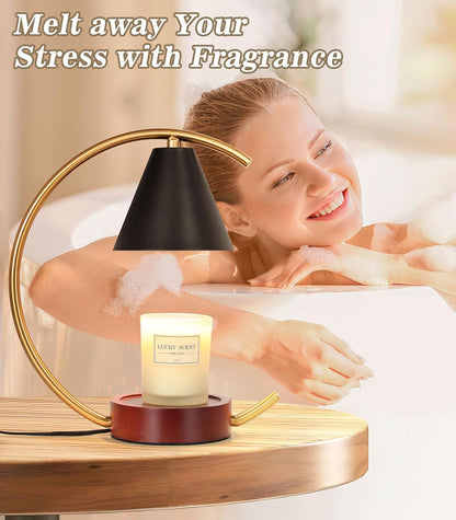 Electric Candle Warmer Lamp with 2 Bulbs, Dimmable Candle Melting Lamp for Jar Candles, Minimalist Scented Wax Melt Warmer with Moon Iron Frame Present for Bedroom Home Living Room Decor
