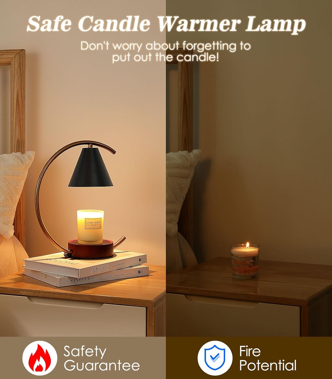 Electric Candle Warmer Lamp with 2 Bulbs, Dimmable Candle Melting Lamp for Jar Candles, Minimalist Scented Wax Melt Warmer with Moon Iron Frame Present for Bedroom Home Living Room Decor