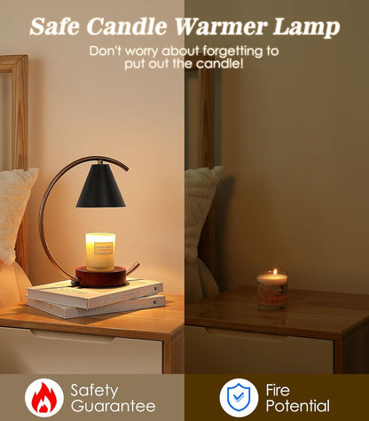 Electric Candle Warmer Lamp with 2 Bulbs, Dimmable Candle Melting Lamp for Jar Candles, Minimalist Scented Wax Melt Warmer with Moon Iron Frame Present for Bedroom Home Living Room Decor