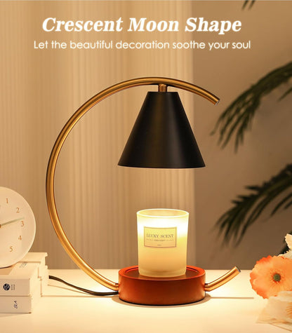 Electric Candle Warmer Lamp with 2 Bulbs, Dimmable Candle Melting Lamp for Jar Candles, Minimalist Scented Wax Melt Warmer with Moon Iron Frame Present for Bedroom Home Living Room Decor