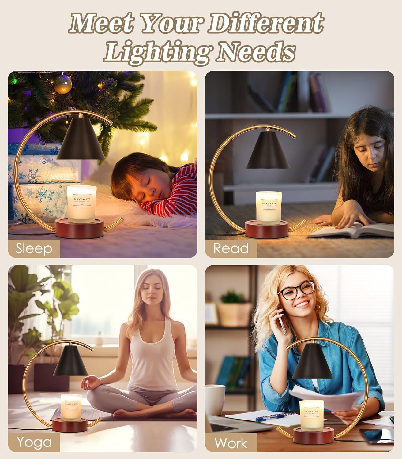 Electric Candle Warmer Lamp with 2 Bulbs, Dimmable Candle Melting Lamp for Jar Candles, Minimalist Scented Wax Melt Warmer with Moon Iron Frame Present for Bedroom Home Living Room Decor