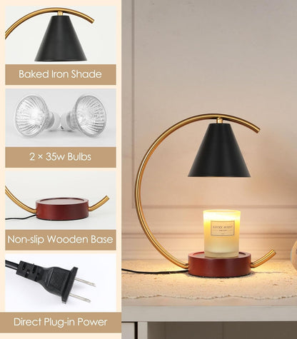 Electric Candle Warmer Lamp with 2 Bulbs, Dimmable Candle Melting Lamp for Jar Candles, Minimalist Scented Wax Melt Warmer with Moon Iron Frame Present for Bedroom Home Living Room Decor