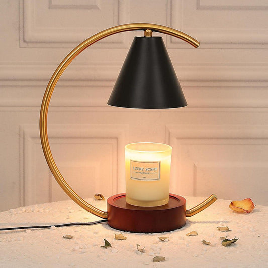 Electric Candle Warmer Lamp with 2 Bulbs, Dimmable Candle Melting Lamp for Jar Candles, Minimalist Scented Wax Melt Warmer with Moon Iron Frame Present for Bedroom Home Living Room Decor