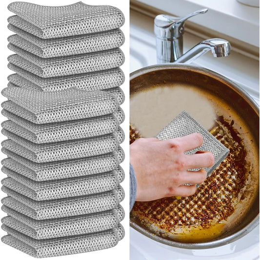 12PCS Wet Dry Multi-purpose Steel Wire Dishwashing Cloths, Multi-purpose Scratch Free Scrubbing Steel Wire Dishwashing Cloths