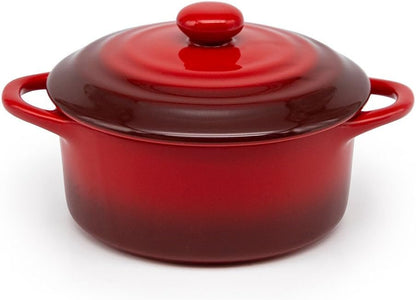 Ceramic Mini Cocotte Set, Small Casserole Dishes with Lids and Handles, Individual Baking Ramekins, Oven, Microwave & Dishwasher Safe, Stoneware, 12 Oz, Set of 4 (Crimson Ombre)